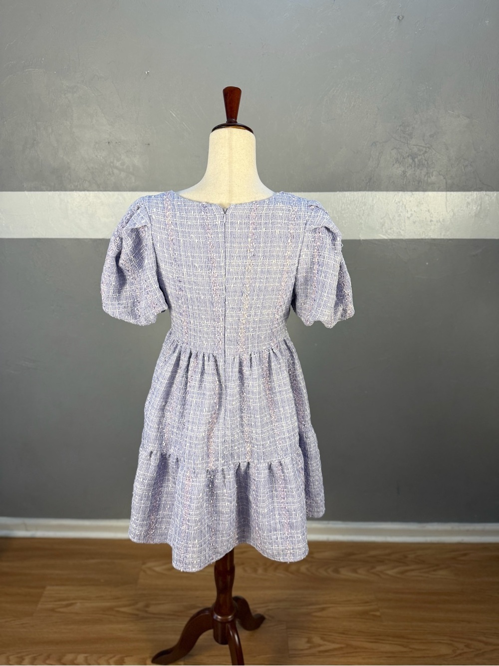 English Factory Lavender Tweed Dress with Puff Sleeves - Picture 2 of 10